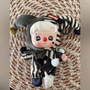 Pop Mart Hacipupu Silver Mist Clown Black & White Jester Plush Keychain Doll